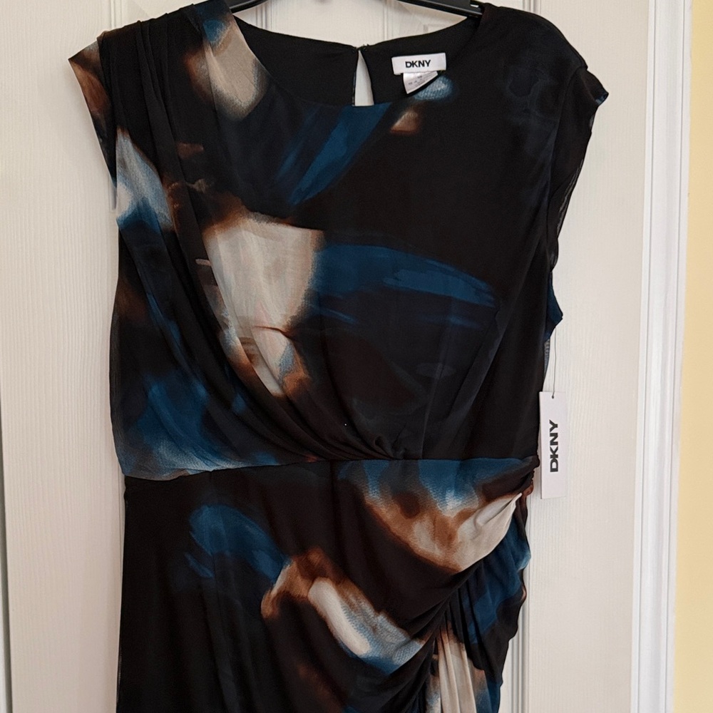 NWT DKNY Draped Midi Dress Abstract Print Size 14